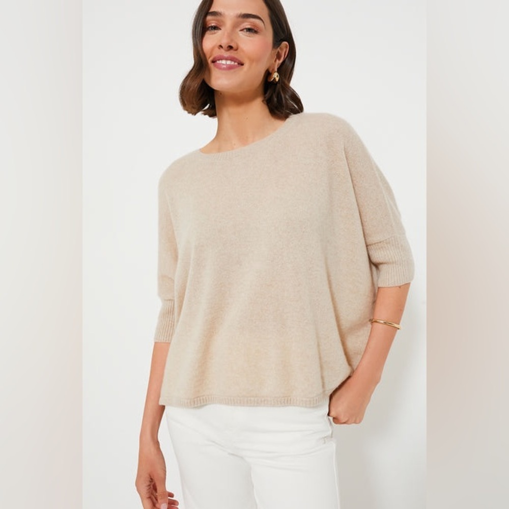 NWOT TUCKERNUCK Sandstone Short Sleeve Cashmere Crewneck in Tan Sz L